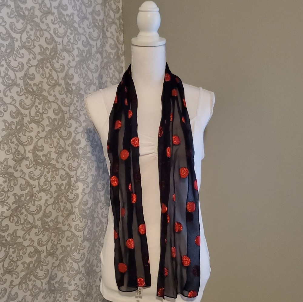 Black Scarf w/Red Polka Dots - Picture 2 of 4